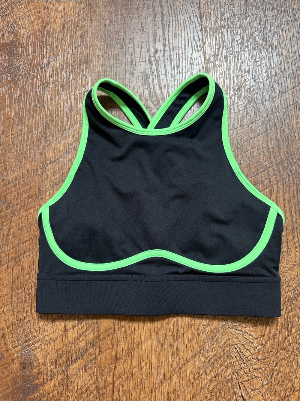 Fabletics Black Sports Bra with Neon Green Trim